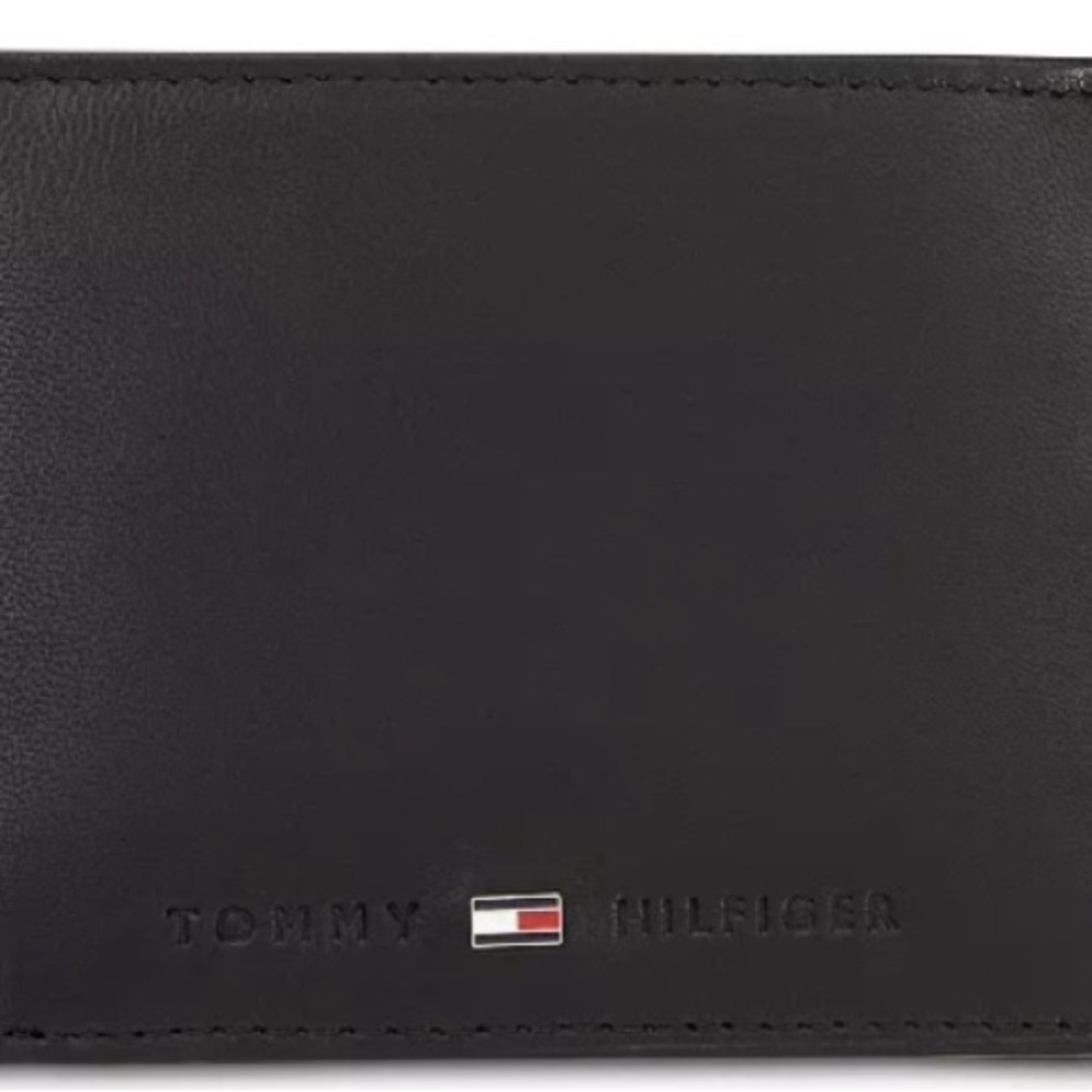 Tommy Hilfiger Men’s Brax Leather RFID Traveler Wallet- Black.